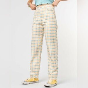 Minga London Yellow Joy Check Plaid Denim Mom Jeans Size 6